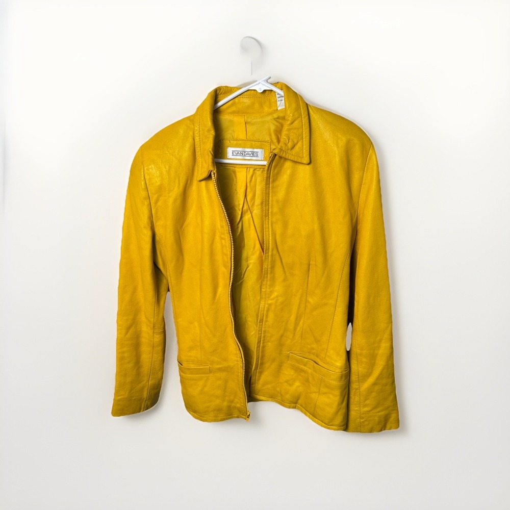 Evan Davies Vintage 80s Yellow Lamb Nappa Leather Jacket Women Size 6 Korea